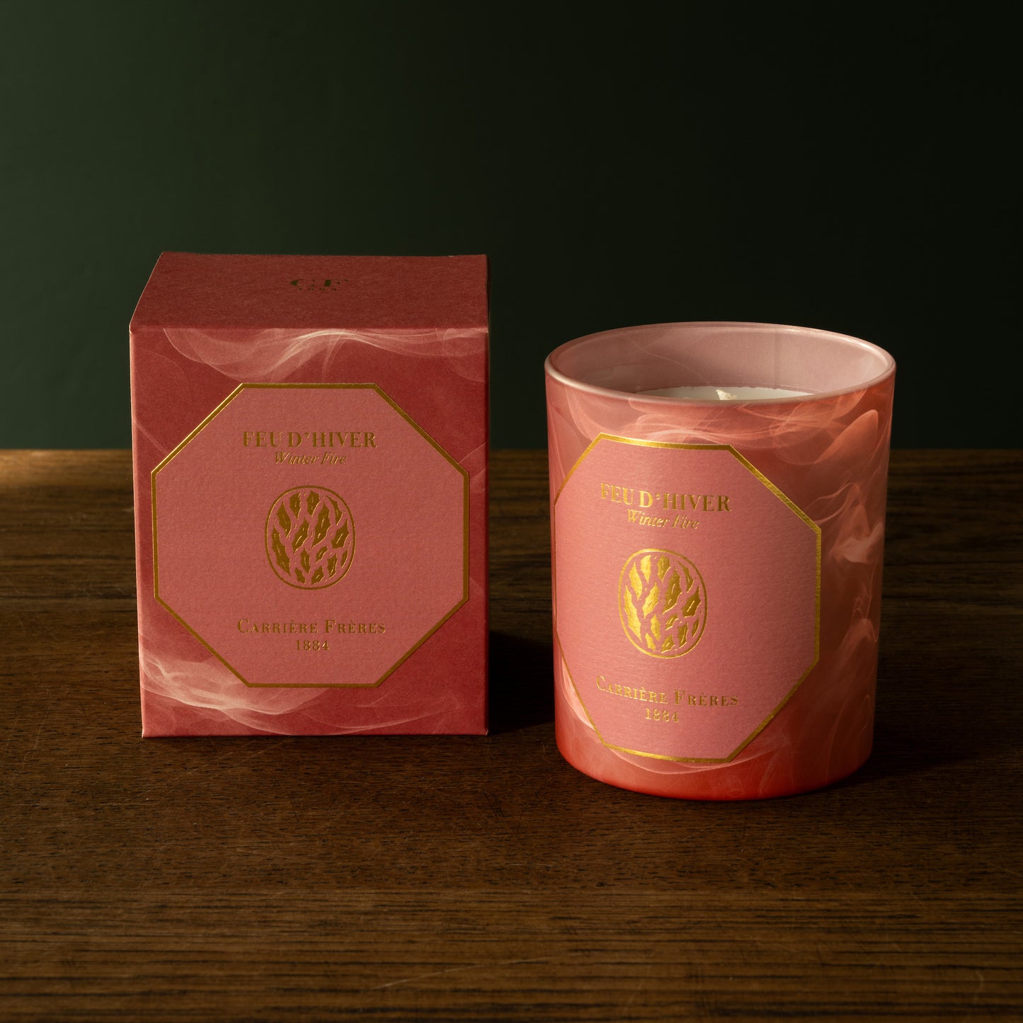 Carrière Frères Winter Fire scented candle with box.