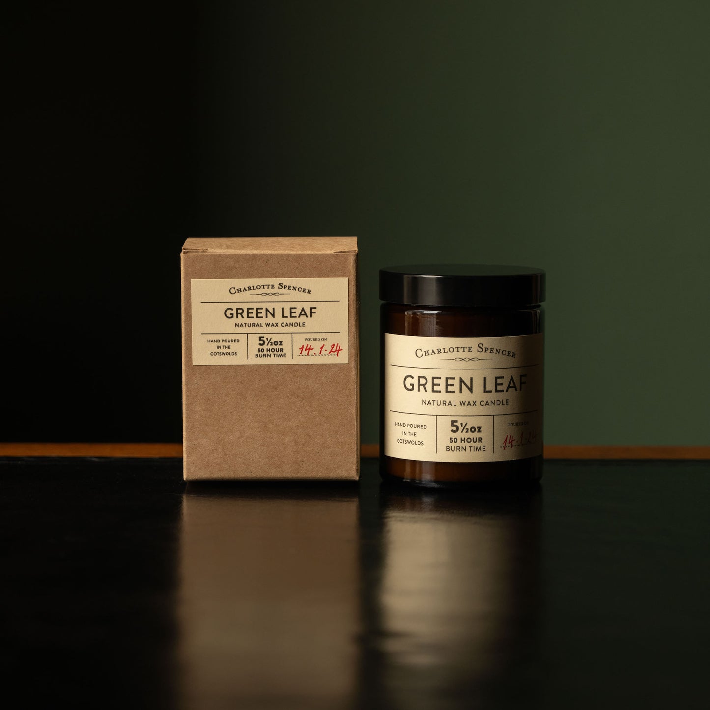Charlotte Spencer Green Leaf scented candle & box