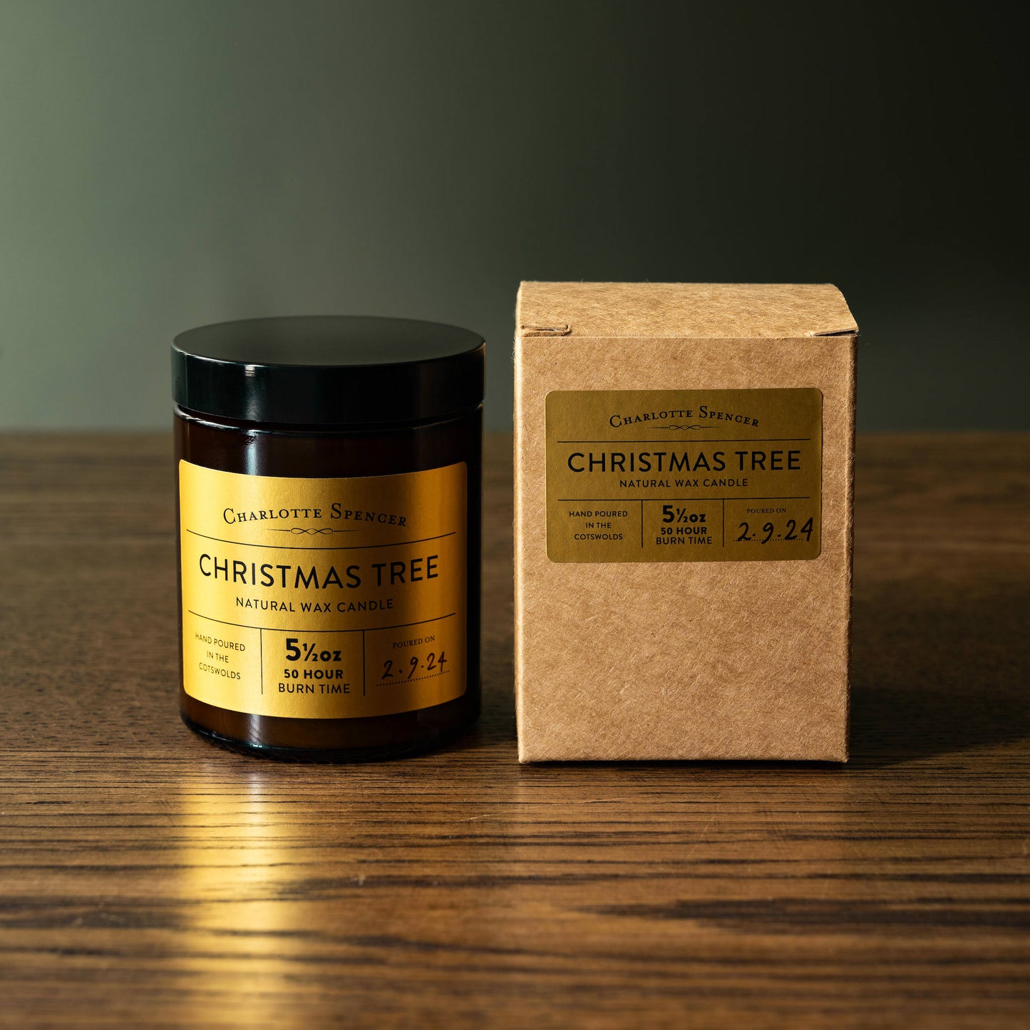 Charlotte Spencer Christmas Tree candle with box.