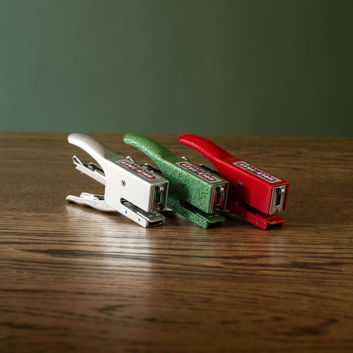 Penco Stapler in silver, green & red