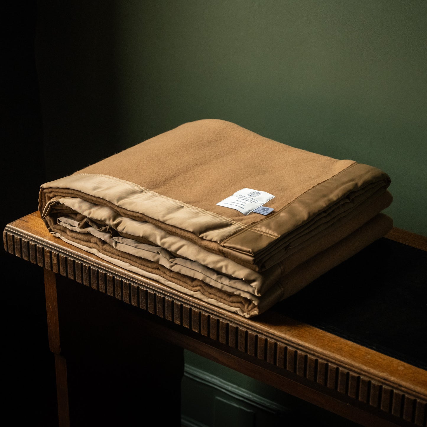 John Atkinson Duchess Merino Wool Blanket with Satin Binding in Champagne colour.