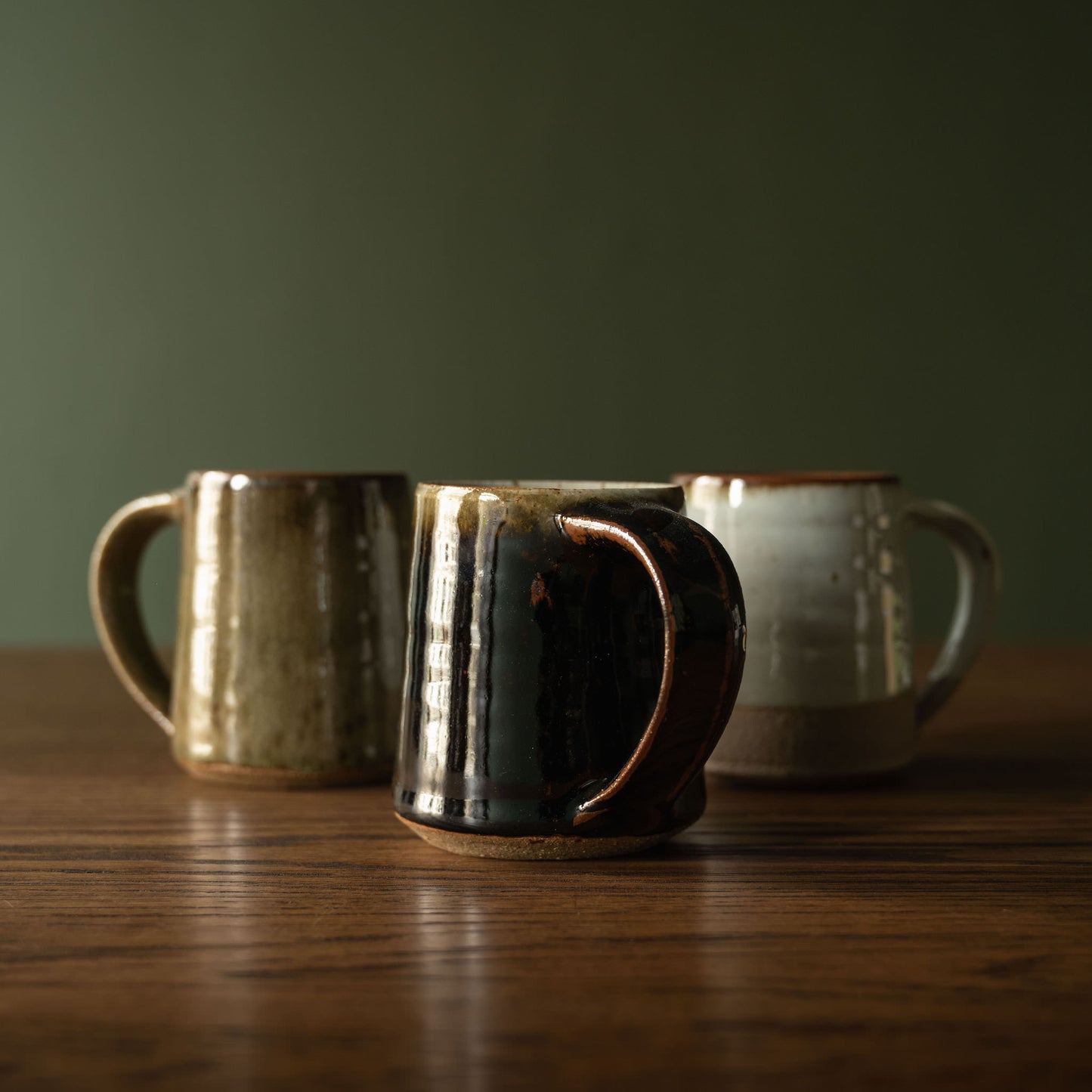 Leach Pottery Large Mugs in Tenmoku, Ash & Dolomite Glazes