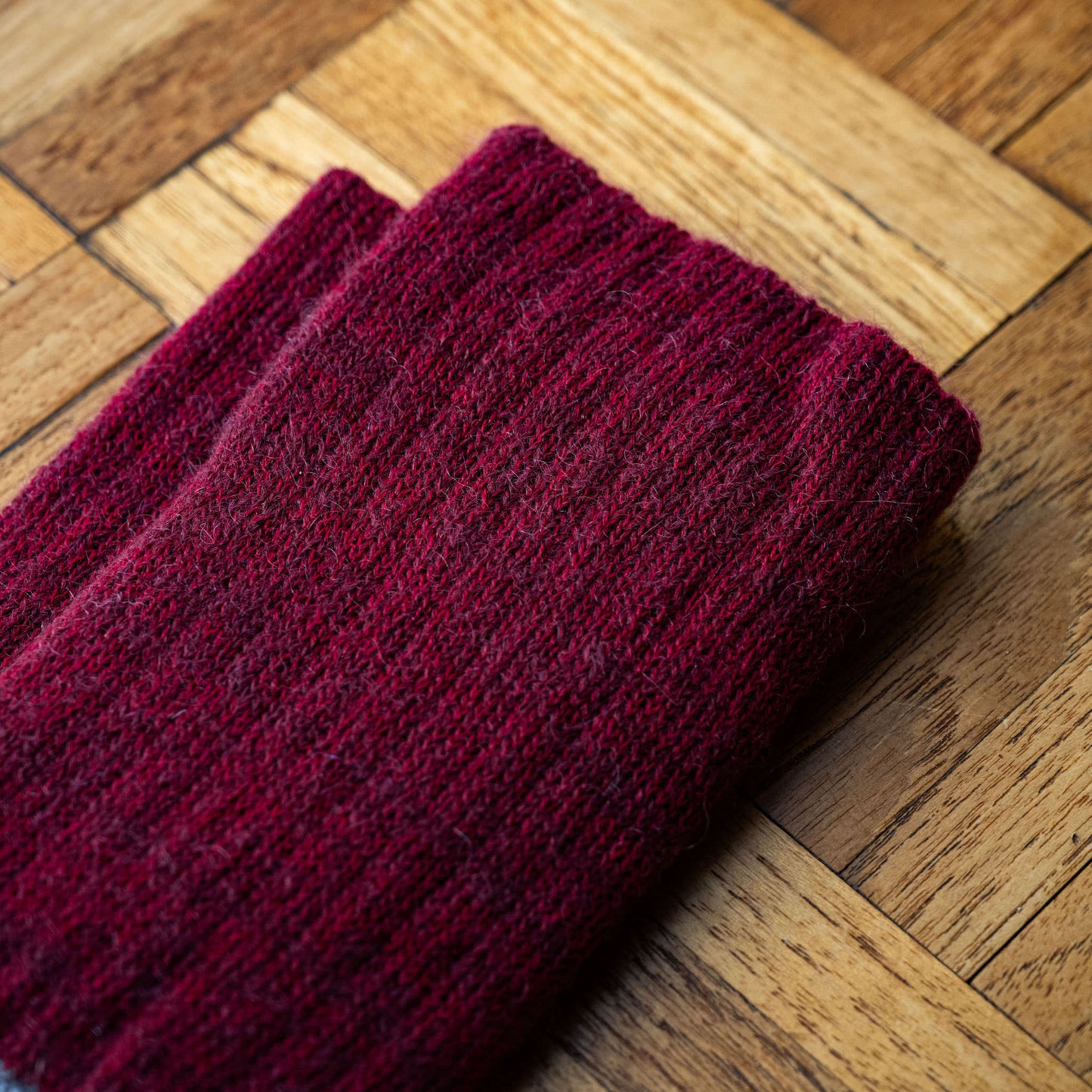 Cuff detail of Bordeaux Nishiguchi Kutsushita Mohair & Wool Socks