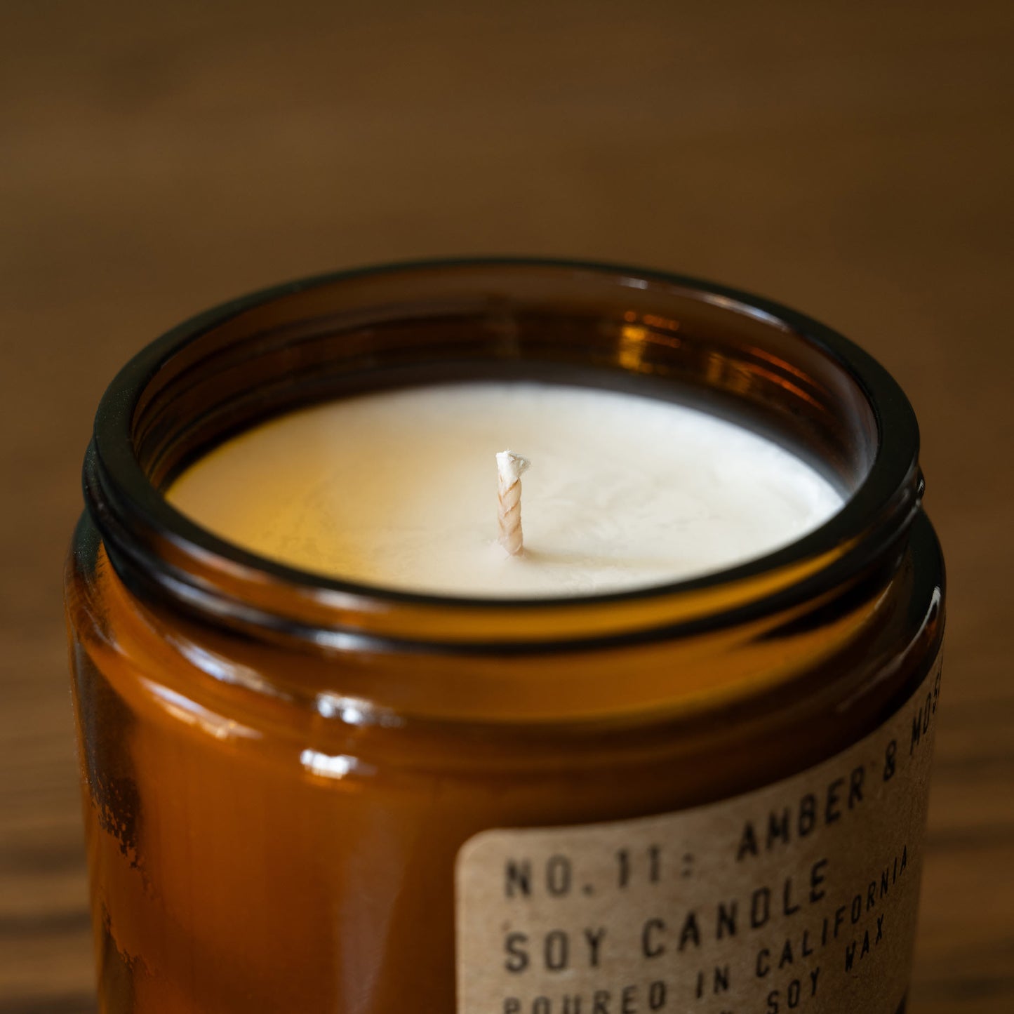 PF Candle Co Amber & Moss soy wax candle wick.
