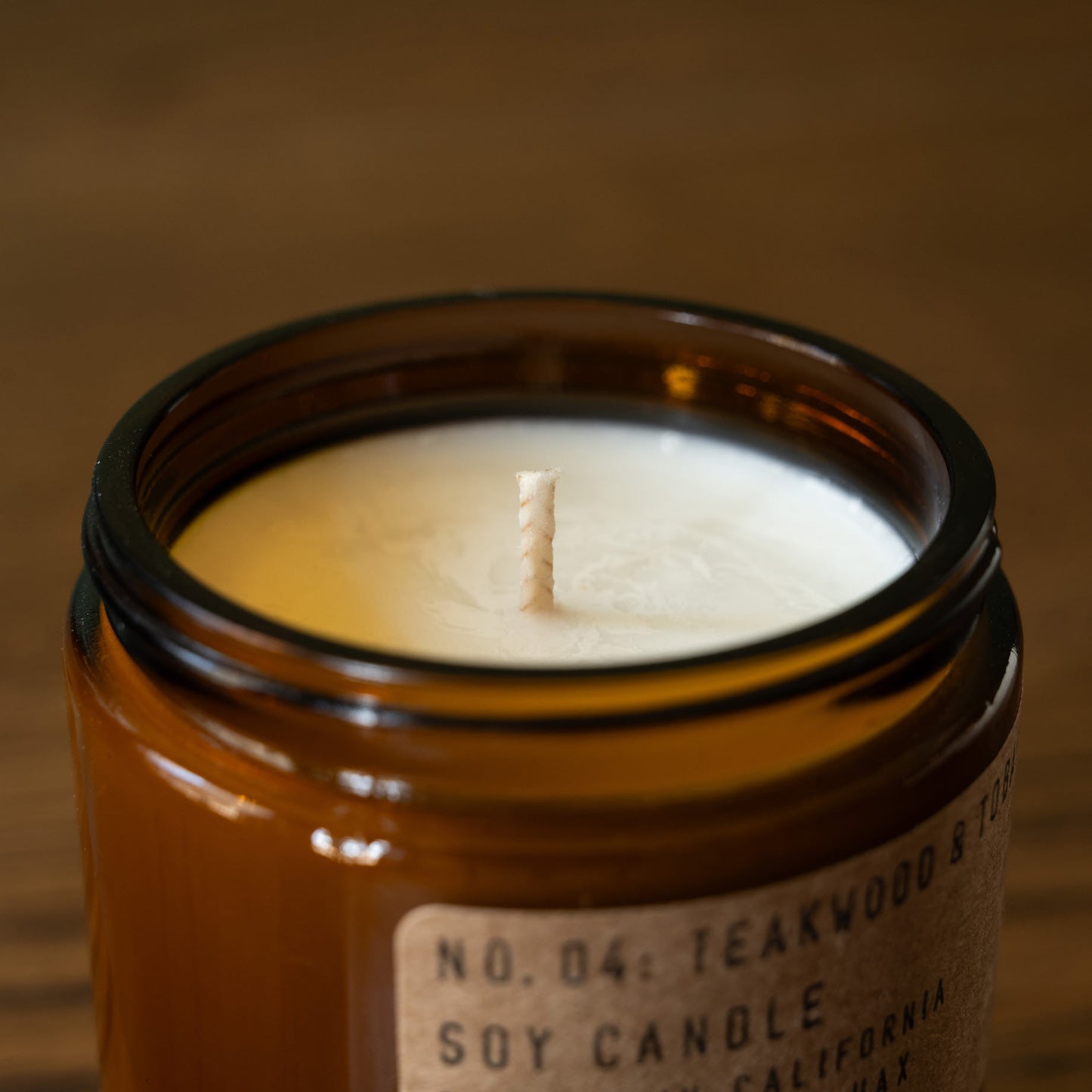 PF Candle Co Teakwood & Tobacco soy wax candle wick.