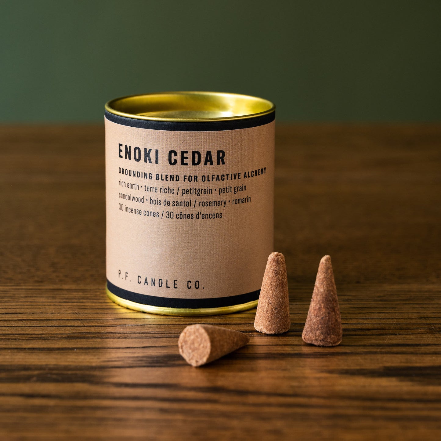 Enoki Cedar PF Candle Co incense cones.