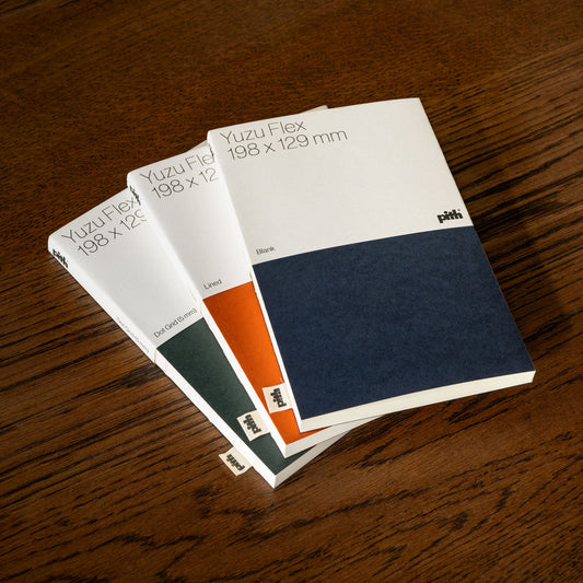 Pith Supply Yuzu Flex Notebook in blue, terracotta & green.