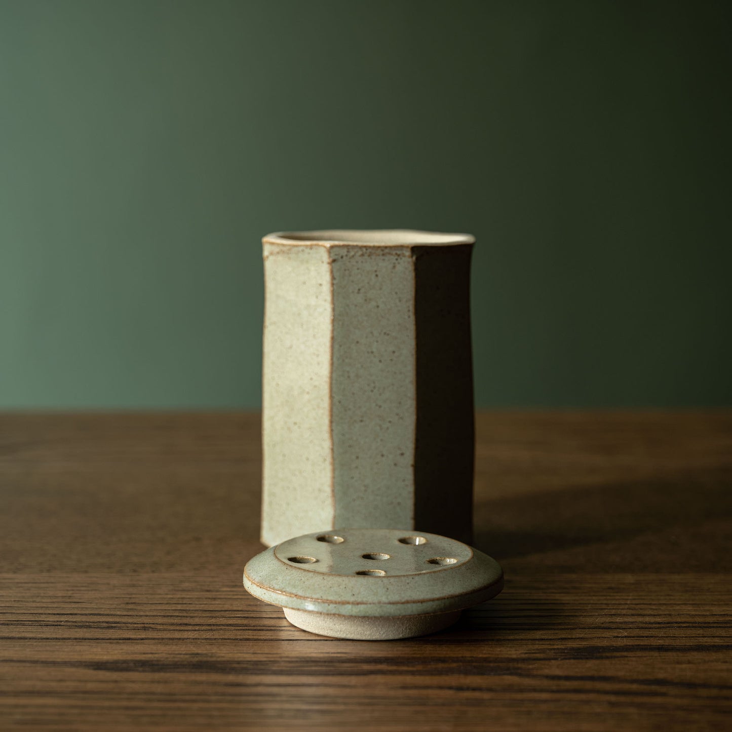 Pottery West Stoneware Faced Flower Frog with Lid Off