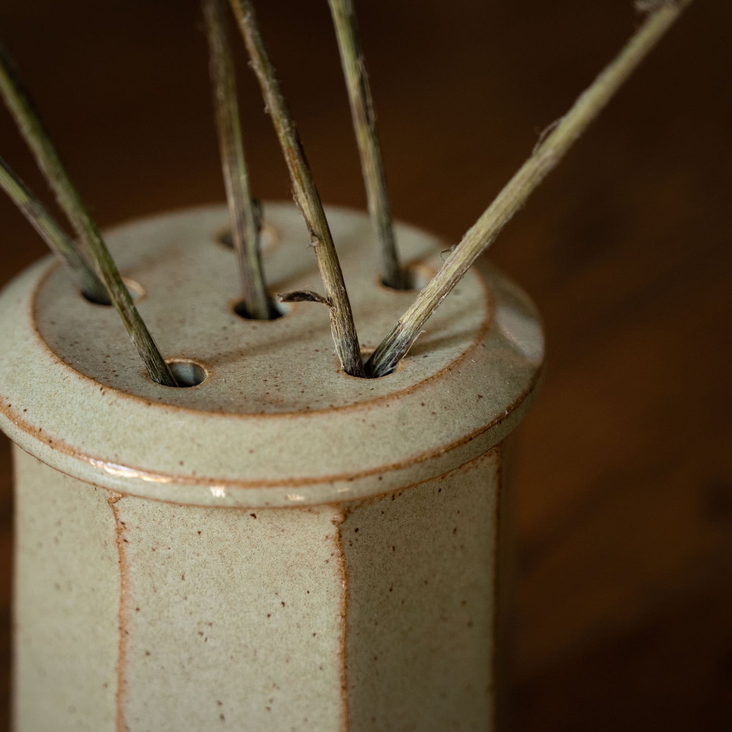 Pottery West Stoneware Flower Frog Lid with Flower Stems