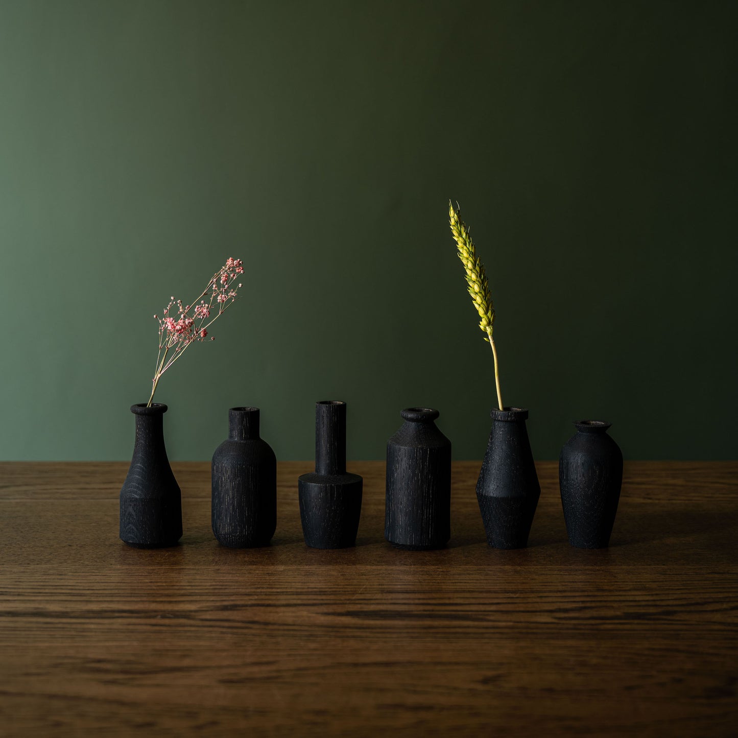 Selwyn House Hand Turned Ebonised Oak Mini Wooden Vases in Various Shapes