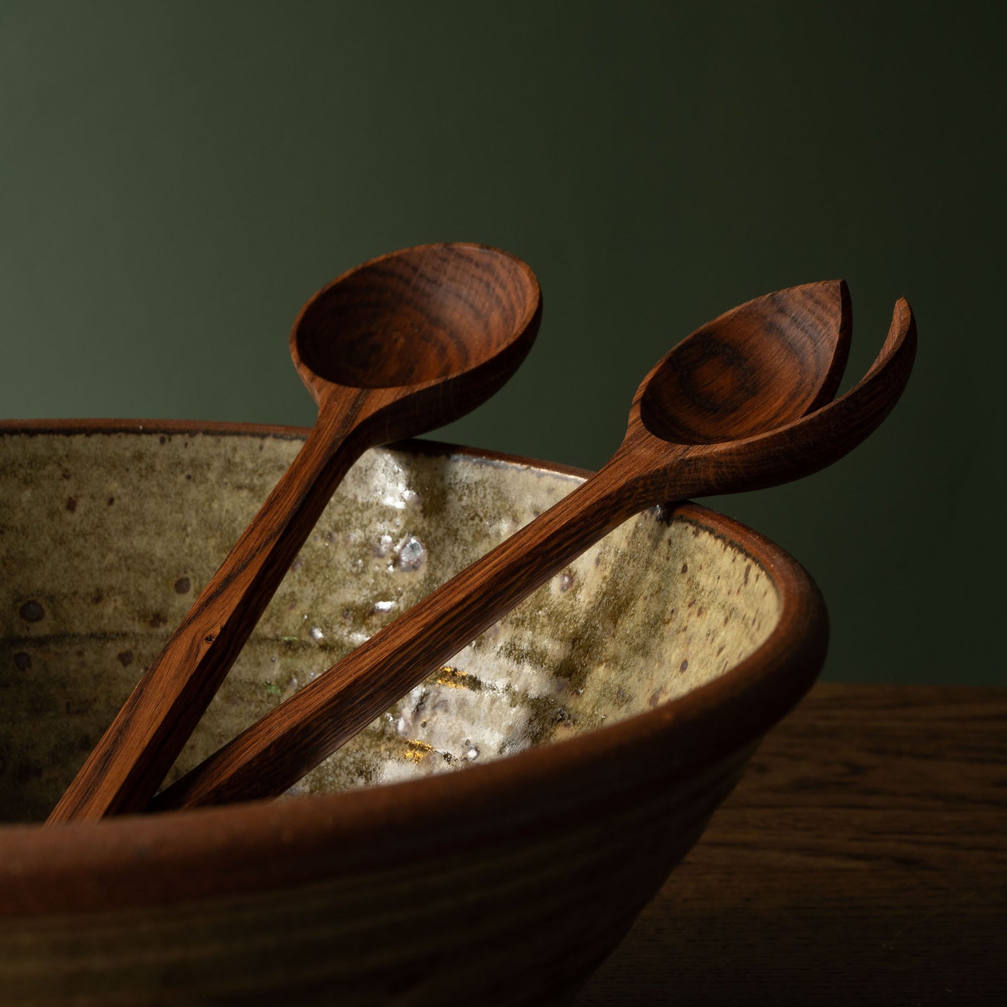 Selwyn House Oak Salad Servers & Leach Pottery XL Bowl