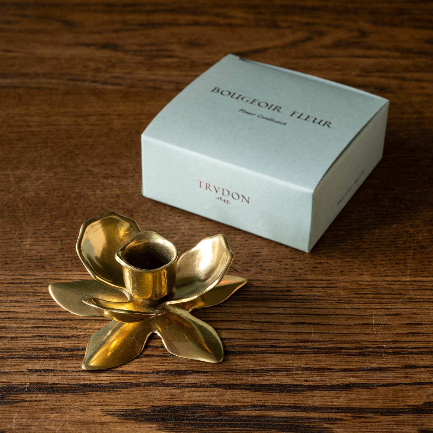 Trudon flower shaped candlestick with a branded box