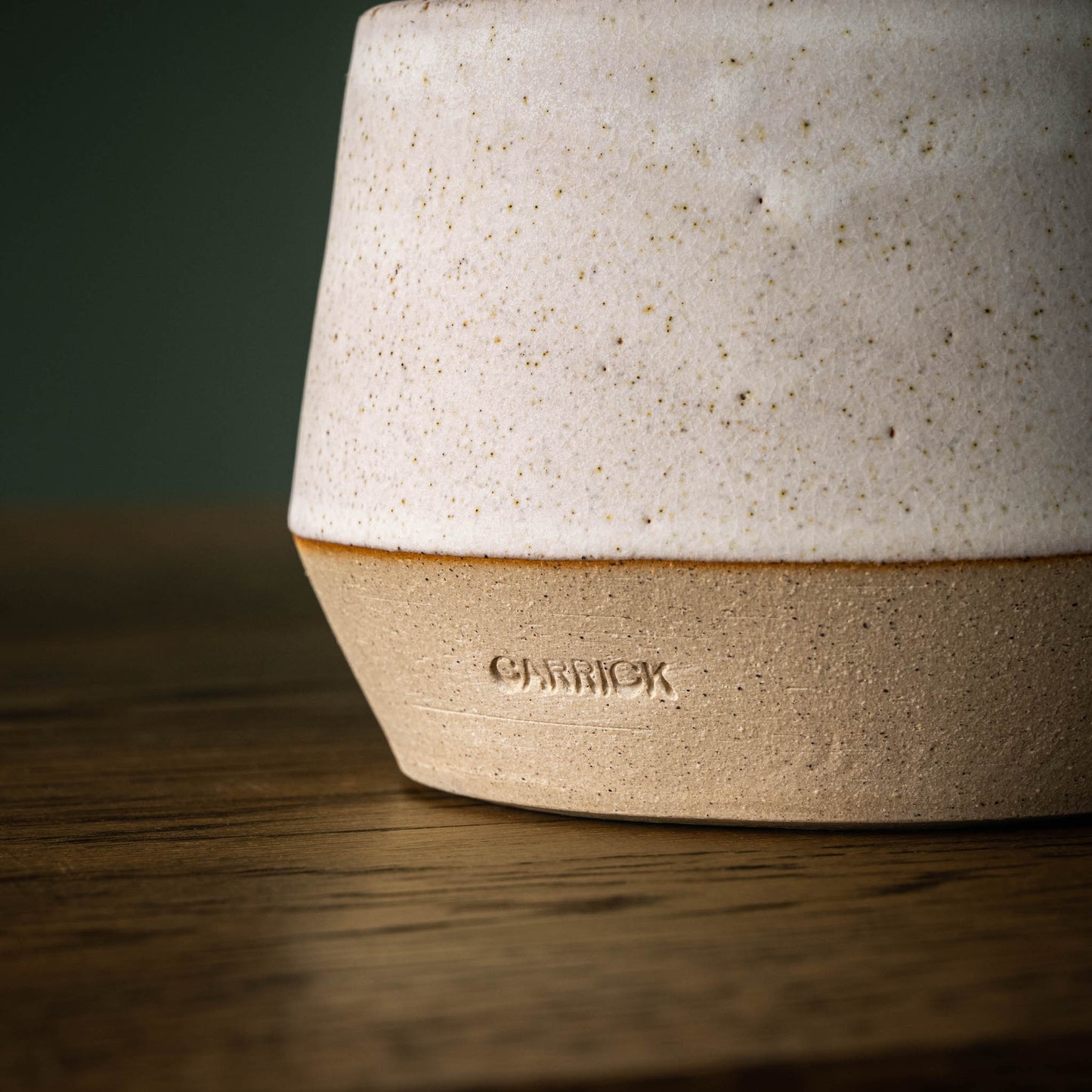 Carrick Ceramics close up of almond glaze beaker