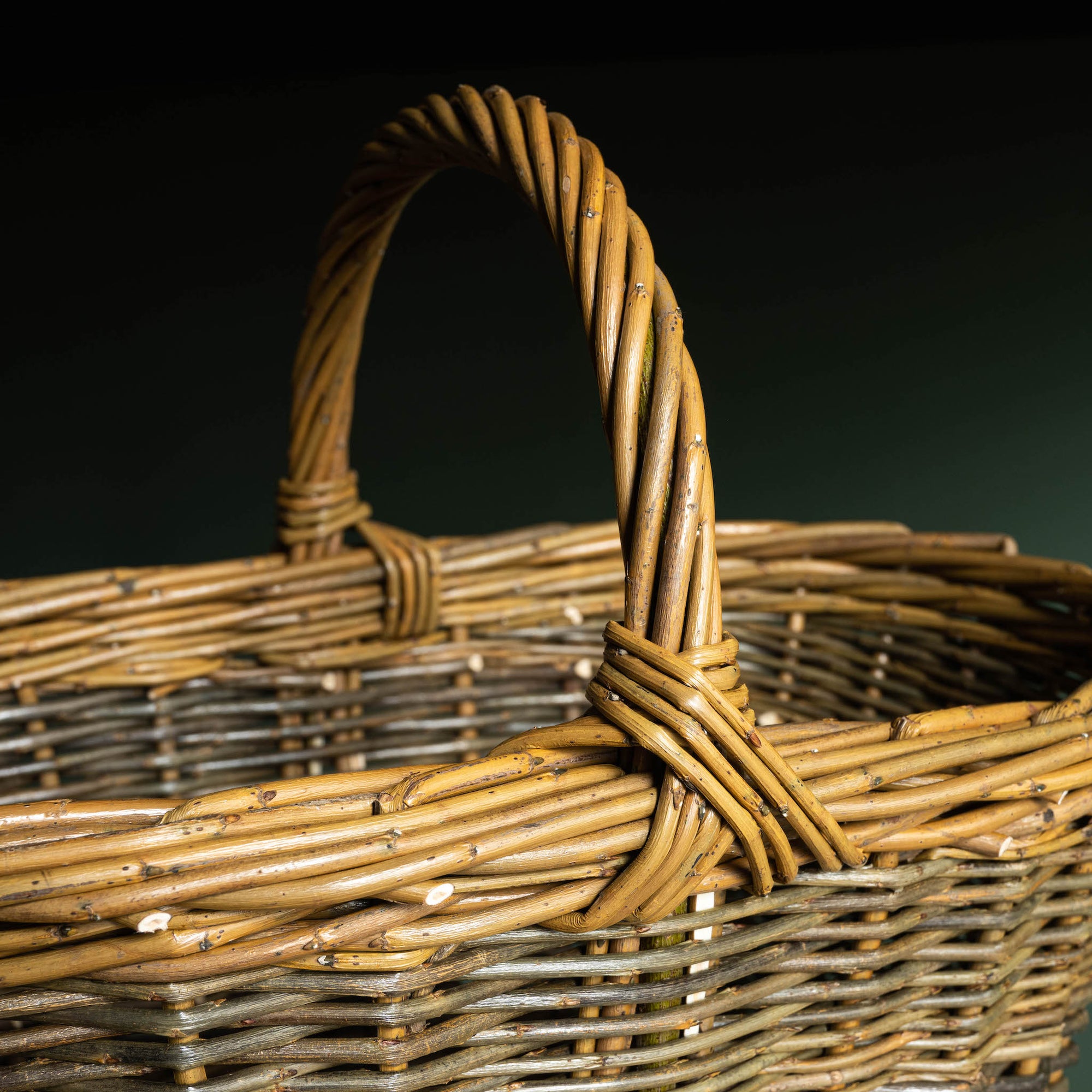 Close Up of Handmade Willow Shopping Basket Handle