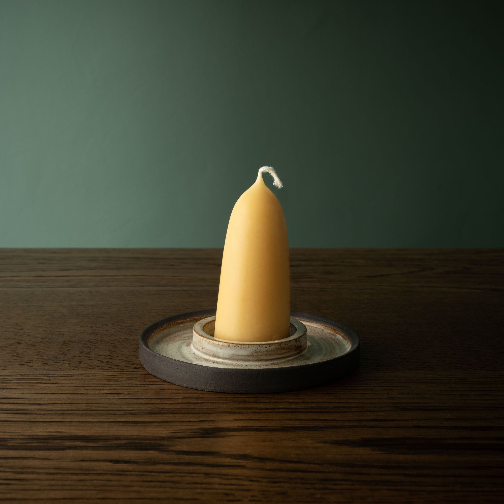 Beeswax Stumpie Candle & Carrick Ceramics Wide Candle Holder