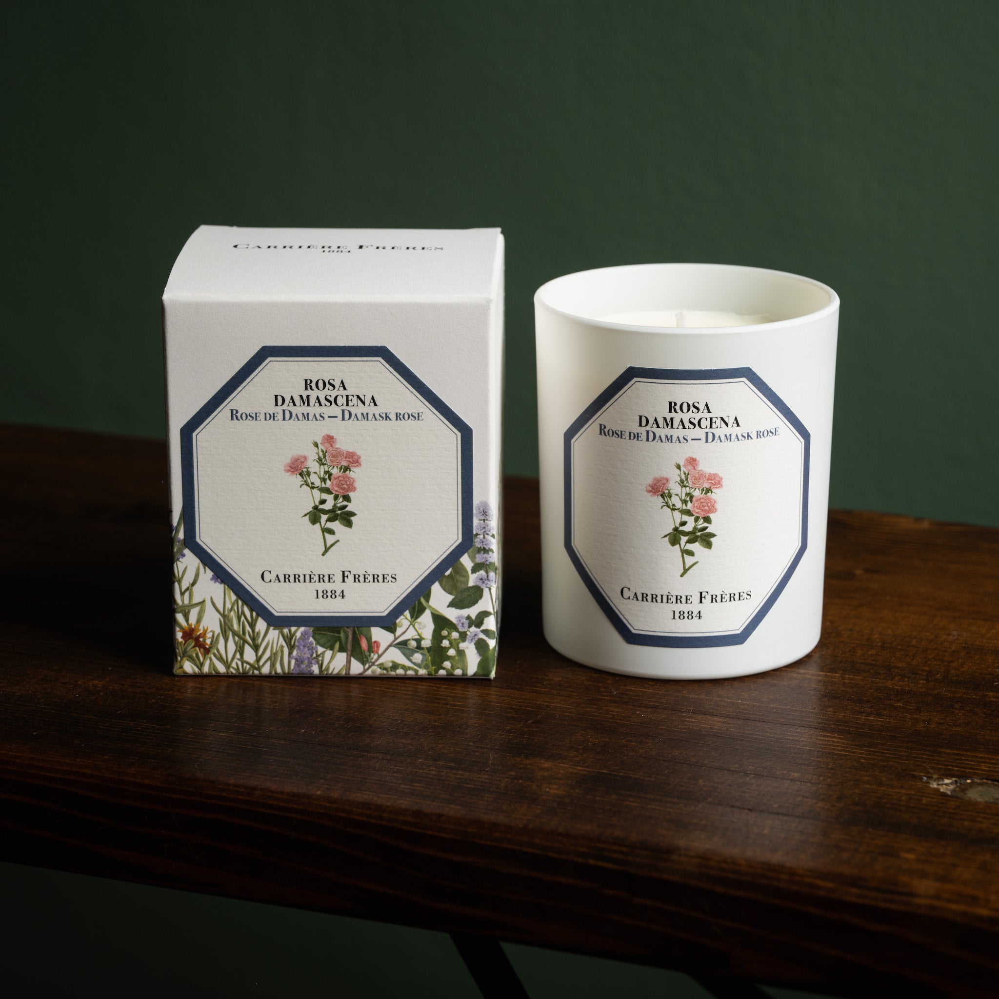 Carriere Freres Damask Rose scented candle & box