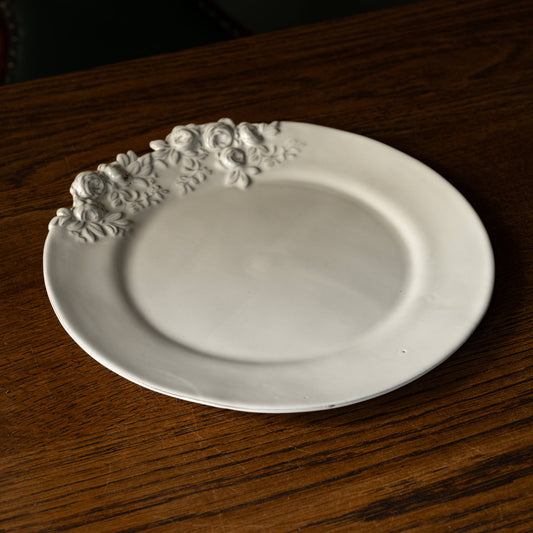 Carron Paris decorative white ceramic plate with floral Rose pattern 