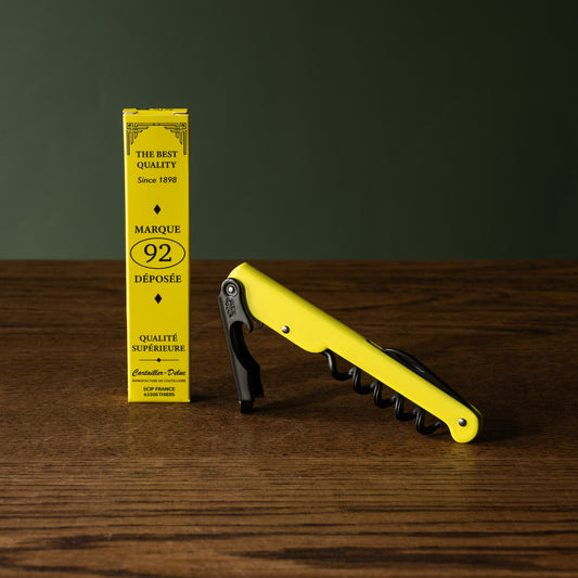 Cartailler Deluc Corkscrew with yellow handle and black tools with box.