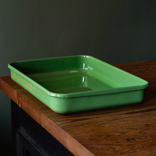 Green enamel rectangular baking tray