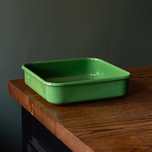 Square green enamel baking tray