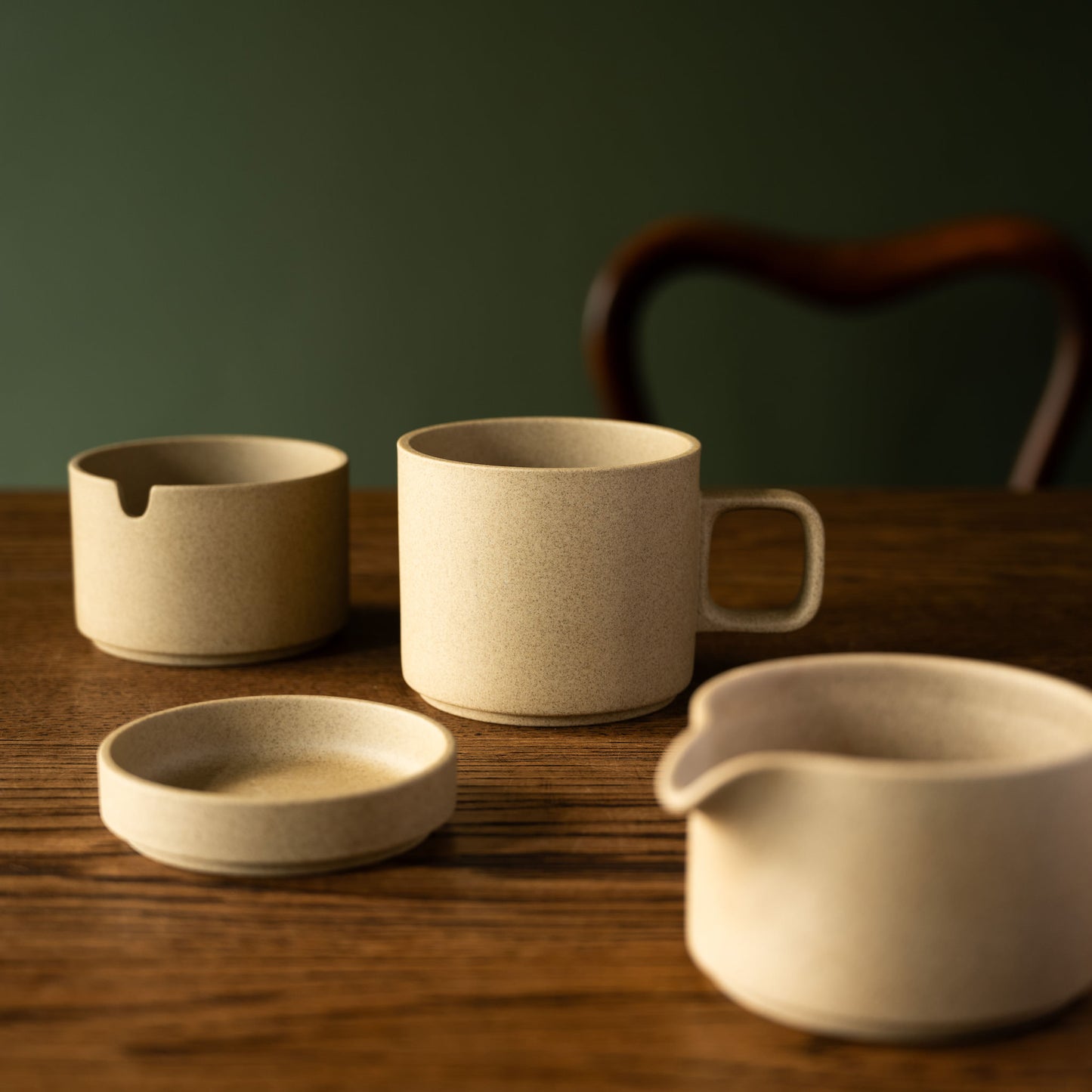 Hasami Porcelain Small Natural Mug, Milk Pitcher, Small Plate & Sugar Bowl