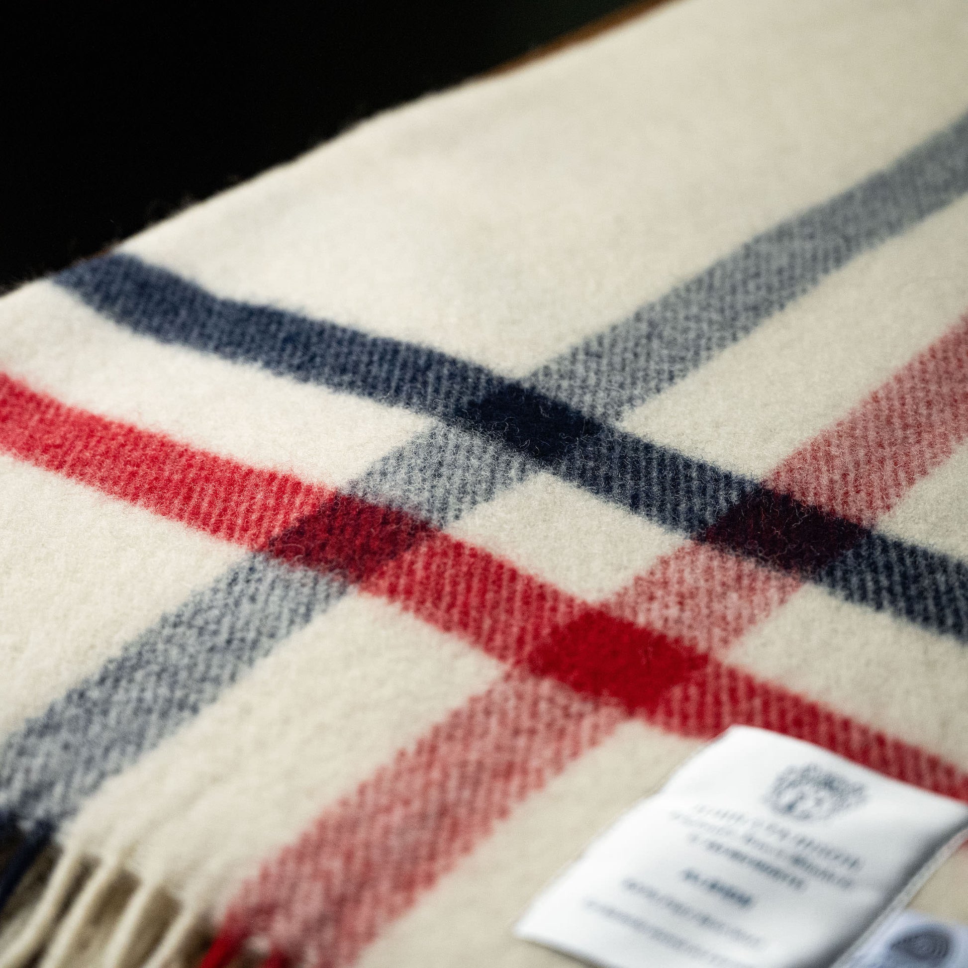 Weave and colour stripe detail of John Atkinson Albion Pure Wool Throw.