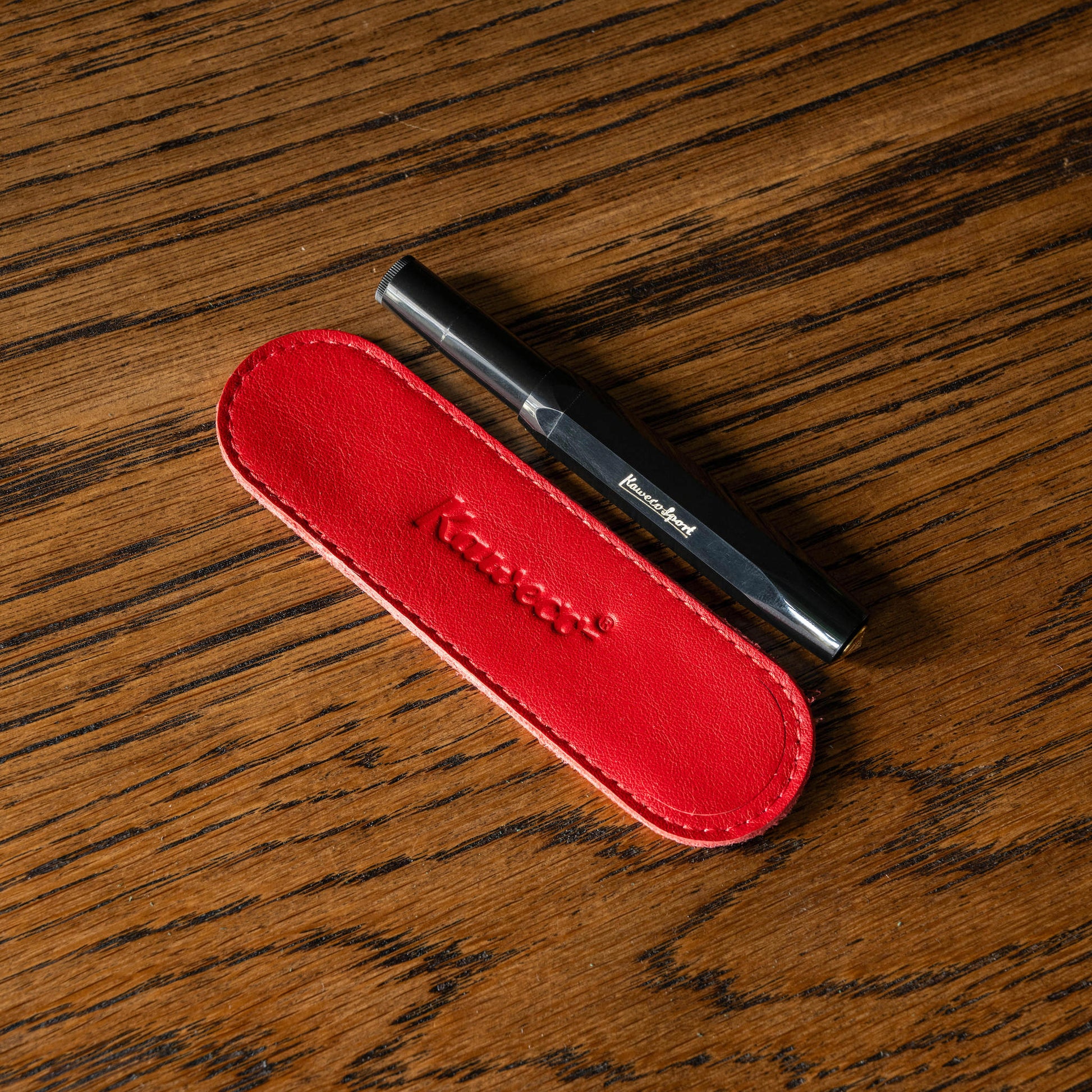 Kaweco Eco Leather red pen pouch with Black Kaweco Classic Sport Fountain pen 