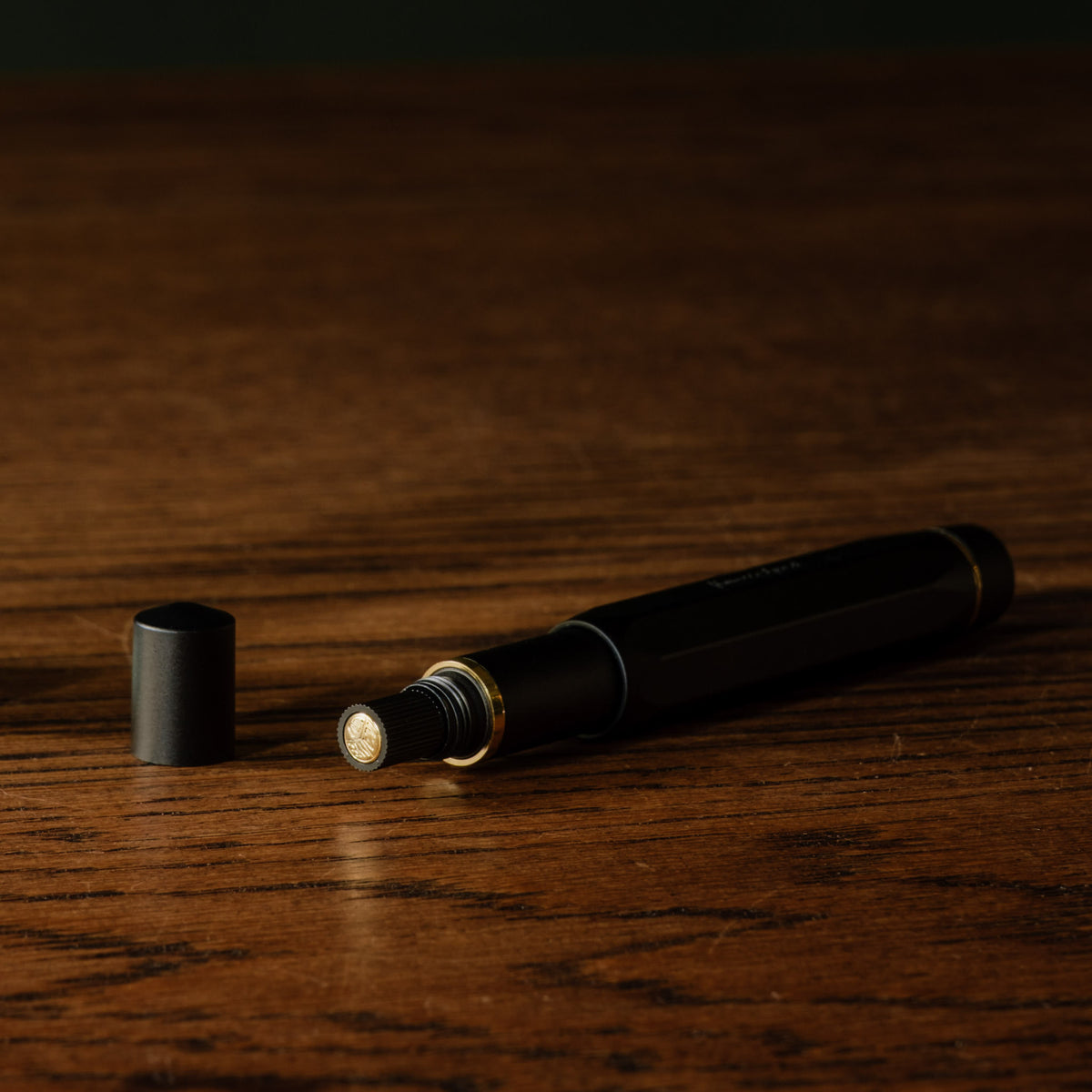 Close up of the filling mechanism for Kaweco Piston Sport AL fountain pen.  