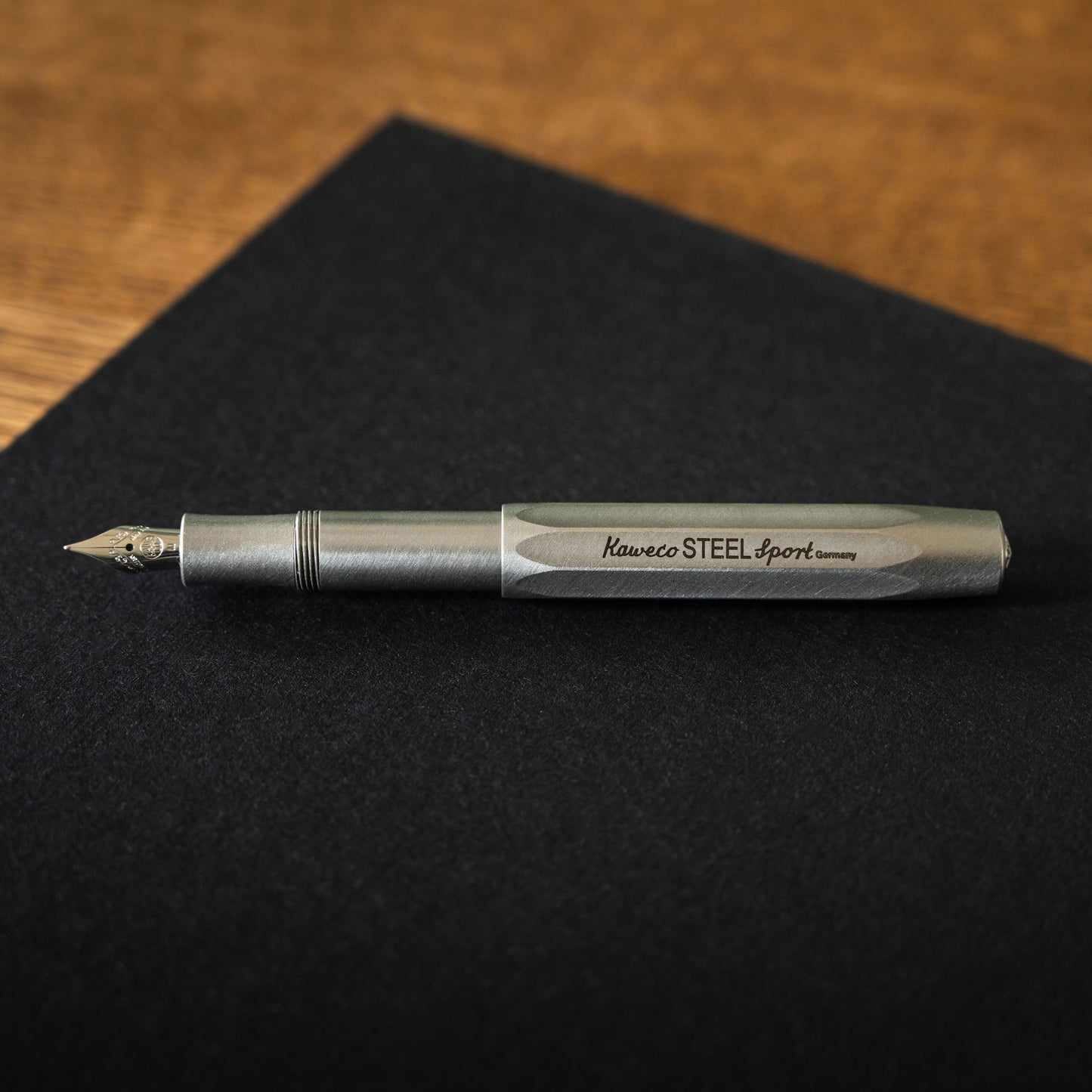 Kaweco Steel Sport Fountain Pen with lid attached to barrel