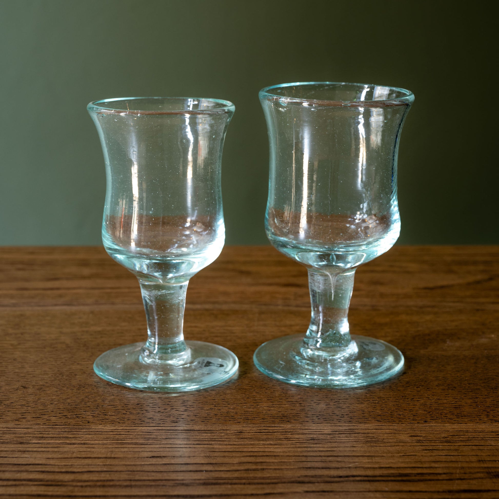 Pair of La Soufflerie Baby Bordeaux wine glasses. Mouth blown from recycled glass. 
