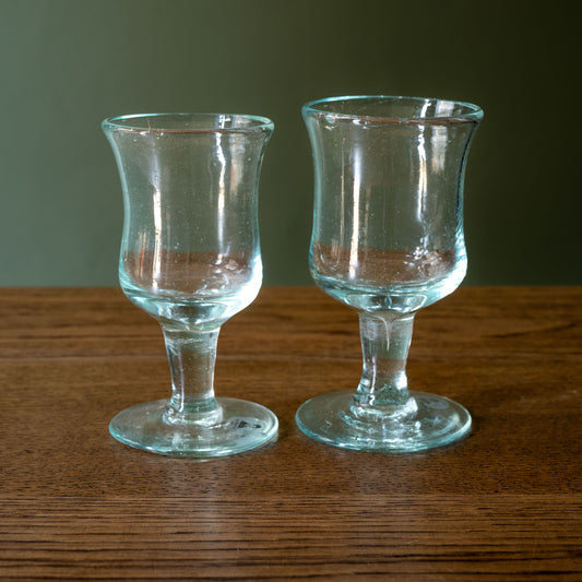 Pair of La Soufflerie Baby Bordeaux wine glasses. Mouth blown from recycled glass. 