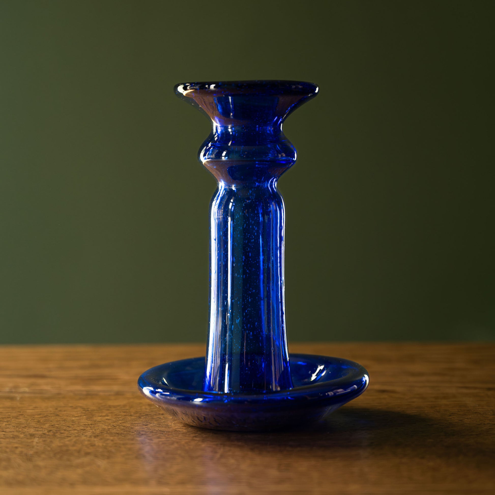 La Soufflerie small glass candlestick in blue recycled glass. 