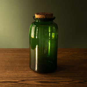 La Soufflerie Pharmacy Grand Bottle in olive recycled glass with cork stopper