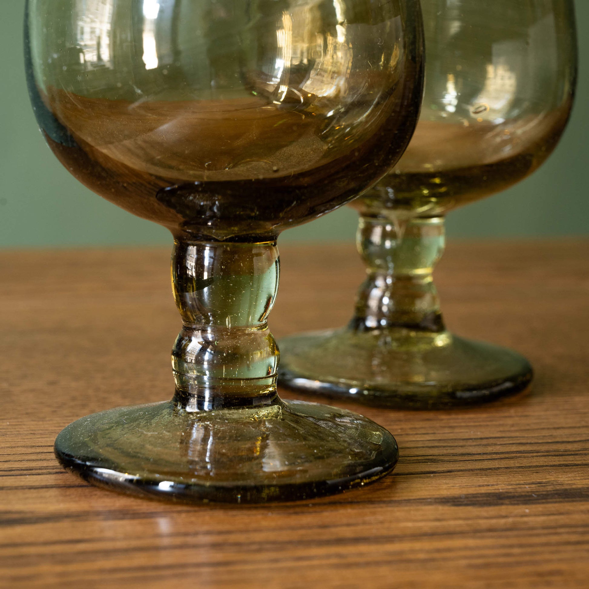 Stem & base for pair of mouth blown La Soufflerie Red Wine glasses in smoked recycled glass. 