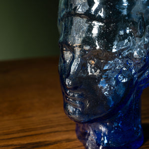 Face close up of La Soufflerie Roma Vase in light blue recycled glass 