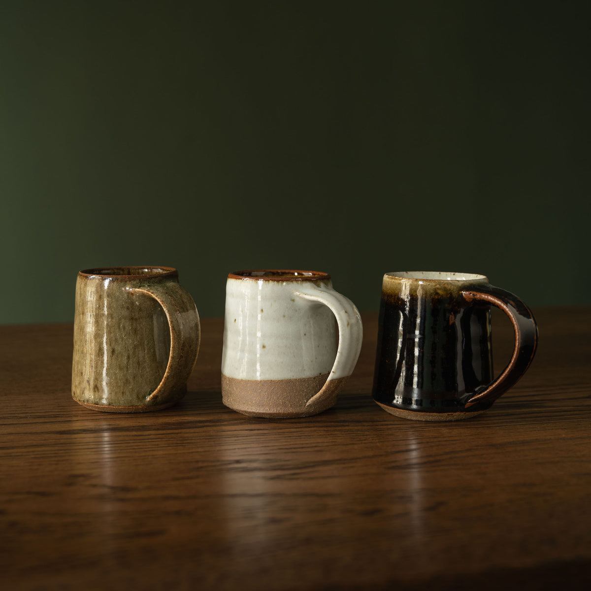 Leach Pottery Espresso Mugs in Dolomite, Ash &  Tenmoku glazes