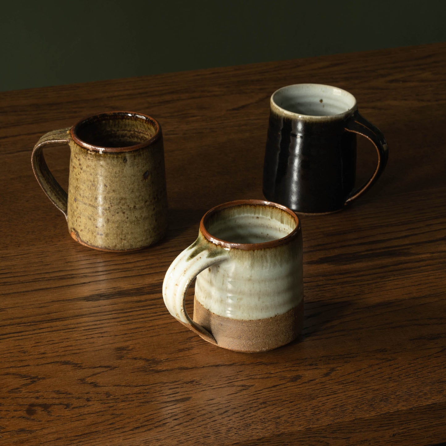 Leach Pottery Large Mugs in Dolomite, Ash & Tenmoku Glazes