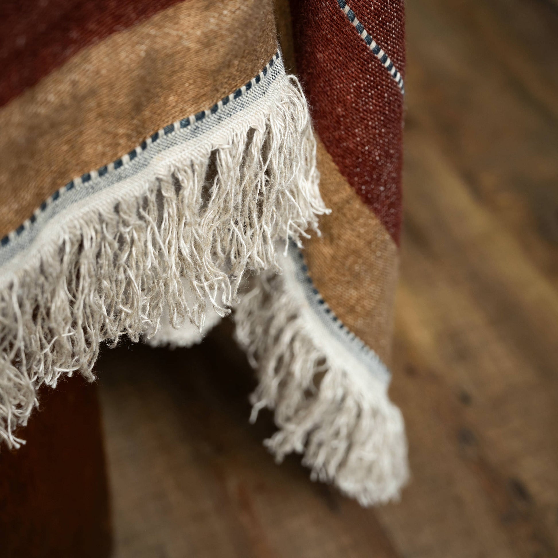 Close-up Libeco Hillside table throw  fringes 