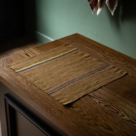 Libeco Belgian linen Virginia napkin, brown with striped details at the border