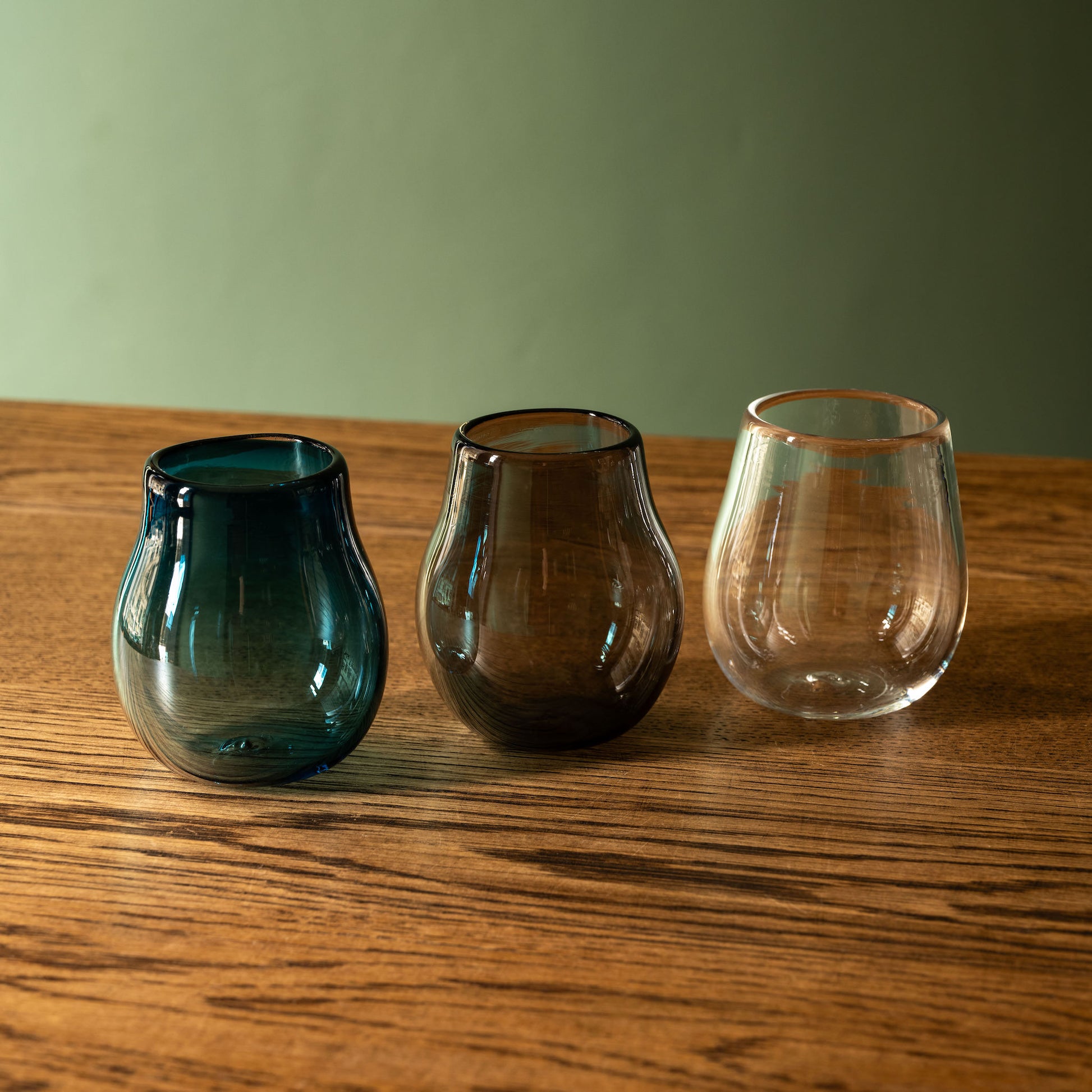 Louisa Raven Glass Tumblers, Green, Grey & Clear Glass