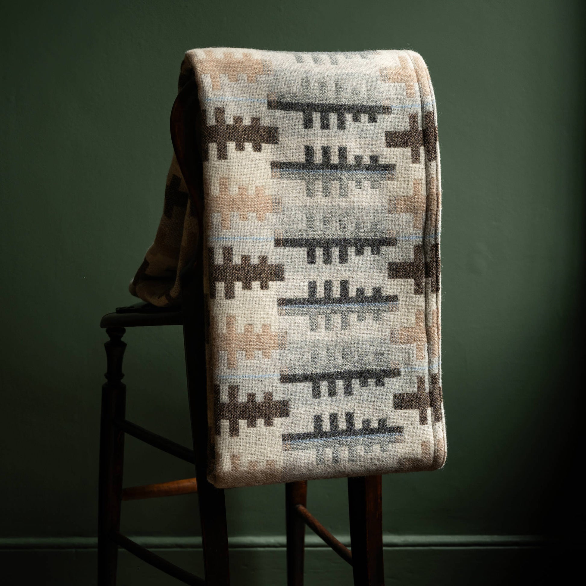 Melin Tregwynt traditional double cloth Welsh Blanket in Forest design.