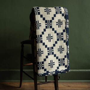 Reverse side of Melin Tregwynt Indigo Welsh Double Cloth Blanket