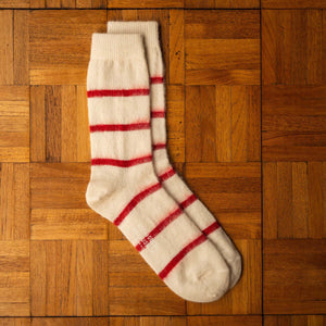 Nishiguchi Kutsushita Tower White Mohair & Wool Border Socks 