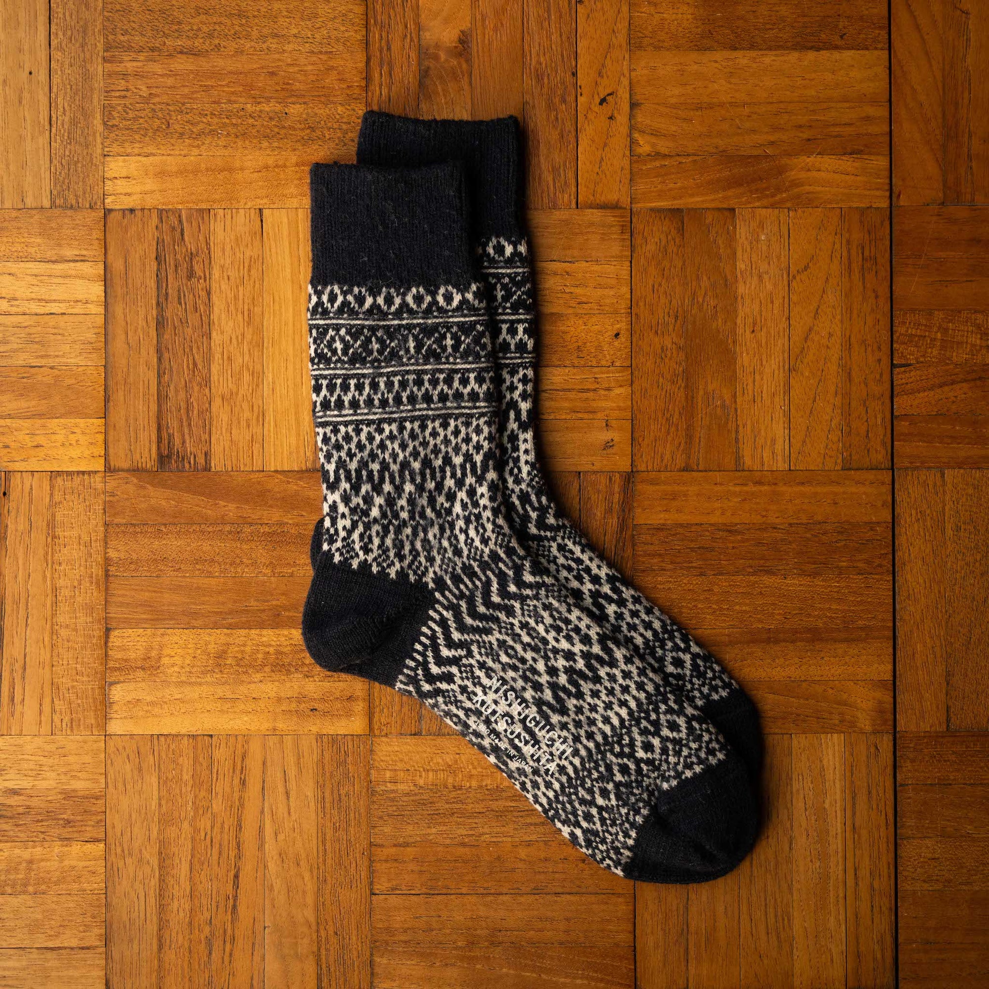 Nishiguchi Kutsushita Blue Wool Jacquard Socks