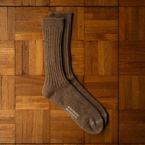 Nishiguchi Kutsushita Beige Wool Ribbed Socks