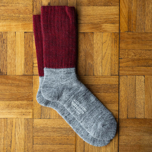 Nishiguchi Kutsushita Grey and Bordeaux Mohair & Wool socks