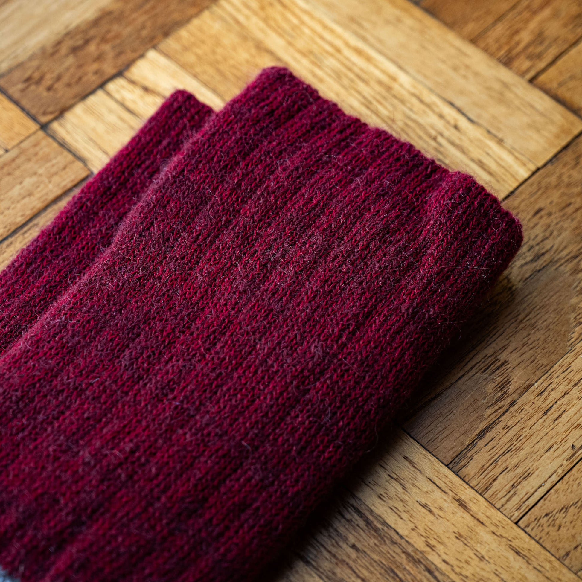 Cuff detail of Bordeaux Nishiguchi Kutsushita Mohair & Wool Socks