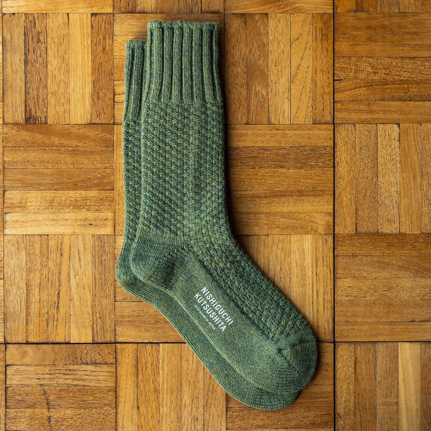 Moss Green Nishiguchi Kutsushita Wool Boot Socks