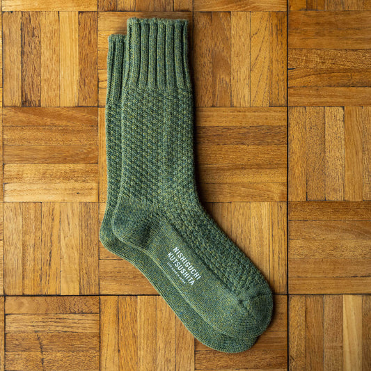 Moss Green Nishiguchi Kutsushita Wool Boot Socks