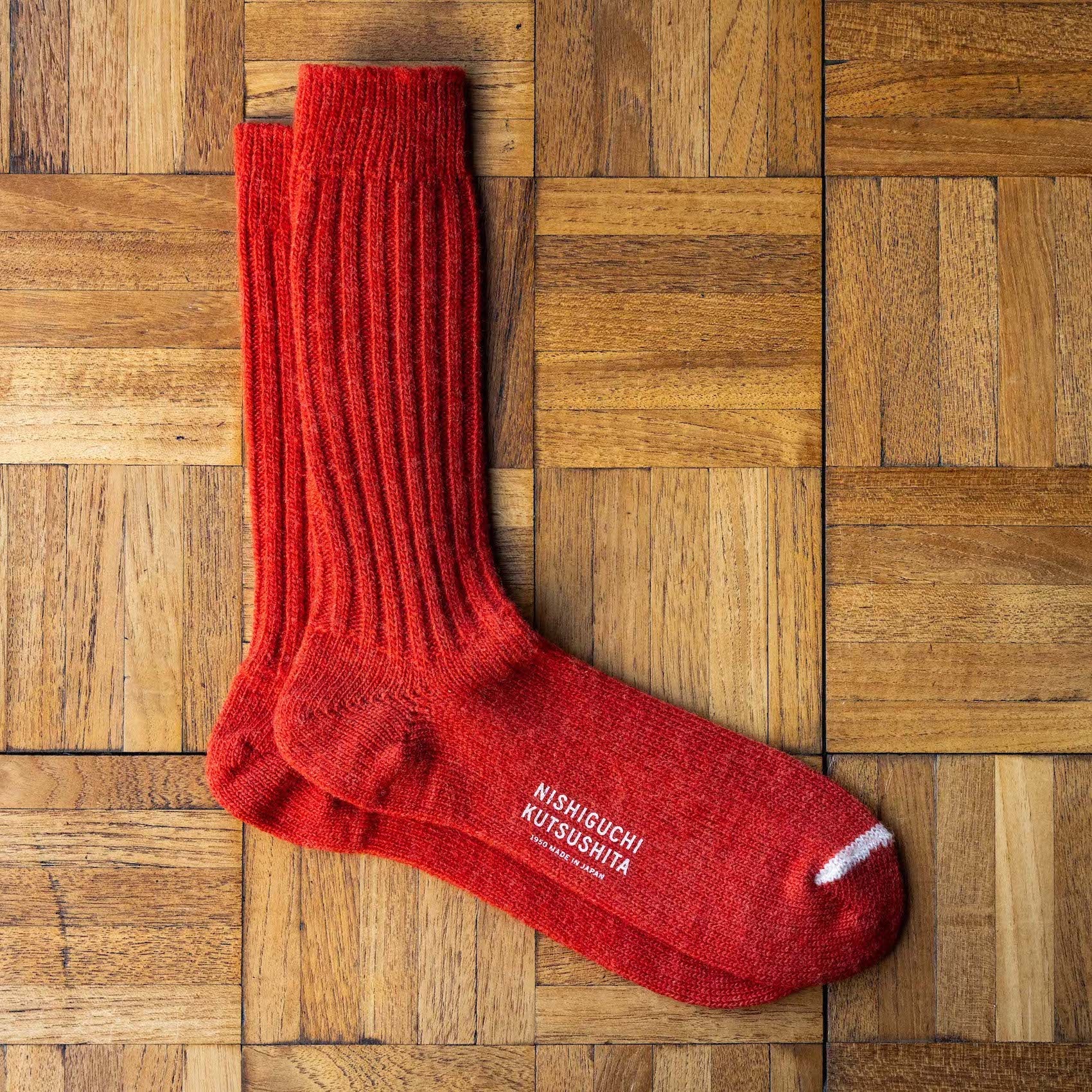 Nishiguchi Kutsushita Shrine Red Wool Ribbed Socks 